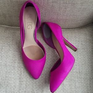 BCBG Paris magenta suede pointy toe heels